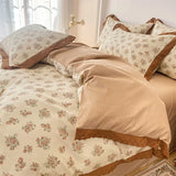 elvesmall Kawaii Princess Pure Cotton Bedding Set Full Size Lovely Ruffles Single Doubel Duvet Cover Set Girls Woman Cozy Bedding Sets