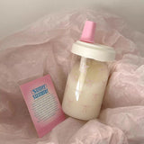 elvesmall Cute Bow Water Bottle Bubble Tea Coffee Tumbler Aesthetic Kawaii Reusable Cups Plastic Korean Milk Juice Cup Drink Bottle 500ml