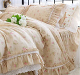 elvesmall High End American Floral Bedding Set Luxury Egyptian Cotton Elegant Ruffle Lace Duvet Cover Bed Skirt Bedspread Pillowcases