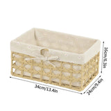elvesmall Handwoven Storage Baskets Sundries Organizer with Lid Rectangular Cosmetics Box Clothes Laundry Basket Towel Toys Container