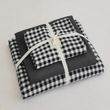 elvesmall  3/4Pcs Skin Friendly Microfiber Duvet Cover Set, Washed Cotton Craft, Double Queen King Plaid Bed Cover Bed Linen Bedding Set