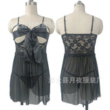 elvesmall  Plus Size Women Sexy Lingerie Bow Bandage Open Chest Nightdress Transparent Porno Babydoll Lenceria Erotic Lace Gauze Sleepwear
