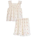 elvesmall  Heart Print Women Pajamas Sets for Home Summer Sleepwear Shorts Sleeve 2 Pieces Night Wears Korean Square Collar Home Suit
