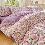 elvesmall Cute Korean Heart Duvet Cover Set with Flat Sheet Pillowcase Twin Queen Girls Women Home Decor Floral Bedding Linen No filler