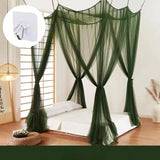 elvesmall Mosquito Net Bedroom Luxurious Four-Door Fit King and Queen Double Beds Netting Elegant Green Netting Bedroom Decor Canopy