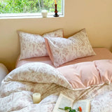 elvesmall Double-layer Cotton and Linen Bedding Set Four-piece Floral Washed Cotton Quilt Cover Net Celebrity Bed Sheet Student BeddingSet