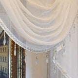 elvesmall White Linen Valance Curtain Head Luxury Beaded Lace Voile Valance Curtain Wavy Curtain Custom Window Panel Drape for Living Room