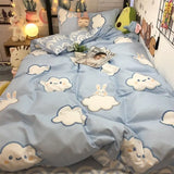 elvesmall Simple Plaid Style Duvet Cover with Pillowcases Flat Sheet Skin-friendly Quilt Cover Twin Bed Linens Adults Boys Bedding Sets