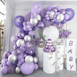 elvesmall Macaron Purple Balloons Garland Arch Kit Metallic Purple Silver Latex Balloon Birthday Party 3D Butterfly Background Decoration