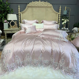 elvesmall  Luxury Hotel Wedding Bedding Set Bed Linen Duvet Cover Sets With Embroidery 600 Thread Long Staple Cotton Blue Princess 3/4 PCS