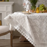 elvesmall Luxury Lace Tablecloth Party Table Cloth American White Embroider Table Decoration for Living Room Bedroom Table Cover