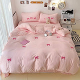 elvesmall Girly Bow-knot Duvet Cover Set Pink Polyester Comforter Cover Soft Quilt Cover Girls Bedroom Decor Bedding Set with 2 Pillowcase