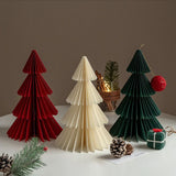elvesmall Green Origami Mini Christmas Tree Tabletop Ornaments Red Paper Xmas Tree Gifts For Christmas Home Party Scene Decoration Props
