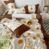 elvesmall Luxury Romantic Flower Bedding Set With Ruffles and Lace for Princess Girls and Women King Size Bed Duvet Sets Full Sheets Quilt