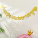 elvesmall 1pc Happy Anniversary glitter flag banner anniversary wedding party decoration pull flowers.