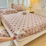 elvesmall 100% Cotton Mattress Cover Floral Style Bedspread Thickened Fitted Sheet Lace Bed Linen Quilted Bed Cover  (No Pillowcase)