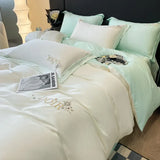 elvesmall  Embroidery 100% Lyocell Fiber Duvet Cover Set 220x240 High End Skin Friendly King Size Bedding Set Luxury Soft Pink Bedding Sets
