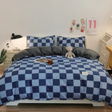 elvesmall Checkerboard Bedding Comforter Set with Pillowcase bed sheet Single Full Size Bed Linen Duvet Cover Set Queen/King Double Single