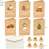 elvesmall 6/12pcs Vintage Merry Christmas Holiday Greeting Cards Kraft paper Gift Card with Envelope Sticker New Year Xmas Folding Card