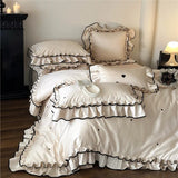 elvesmall  Luxury 1000TC Australian Long Staple Cotton French Princess Wedding Bedding Set Ruffles Edge Duvet Cover Bed Sheet Pillowcases
