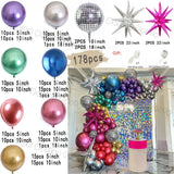 elvesmall Chrome Balloons Garland Arch Kit Disco Party Decoration with Metallic Purple Green Red Hot Pink Blue and Foil Disco Ball Balloon