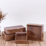 elvesmall  10pcs/lot Kraft Paper Box With Transparent PVC Window Packaging Gift Box Wedding Birthday Christmas Party Candy Cookie Cake Box