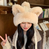 elvesmall Cute Fox Ear Plush Hat Children's Winter Plush Thickened Ear Protection Woolen Hat