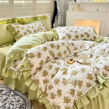 elvesmall  New Fresh Floral Pattern Cotton Girl Heart Duvet Cover Suit Soft Luxury Bedding Set Fashion Dormitory Quilt Cover Pillowcase Kit