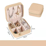 elvesmall Portable Jewelry Box Jewelry Organizer Display Travel Jewelry Case Boxes Button Leather Storage Zipper Jewelers Makeup Organizer