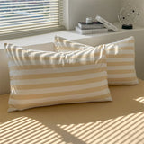 elvesmall Washed Cotton Double Yarn Crepe Striped Quilt Set 3-4 Pillowcase with Sheet Bedding Cover Supplies 200x230 220x240 Skin Friendly