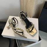 binfenxie  -  Fashion Women Sandals Open Toe Black Gold Silver Crystal Rhinestone Thin High Heels Ankle Strap Party Pumps Size 35-39 Sandals