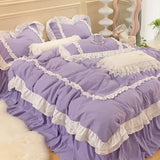 elvesmall INS Korean Princess Style Bedding Kawaii Ruffle Lace Bed Skirt Duvet Cover Solid Color Queen Size For Girls Woman Home Textiles