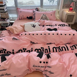 elvesmall Korean Style Strawberry Bedding Set Flat Bed Sheet Twin Full Queen Nordic Bed Linen Kids Girls Floral Cartoon Rabbit Duvet Cover