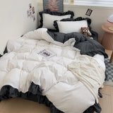elvesmall Ins Princess Bedding Set 2024 New Duvet Cover Fresh Blue Solid Color Floral Wrinkled Yann Bed Set Of Four Pieces Bed Sheets