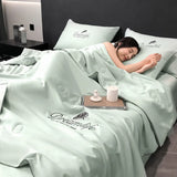 elvesmall Luxury Embroidery Summer Blanket for Bed Sleeping Non-stick Body Summer Quilt Soft Skin Friendly Air Conditioner Comforter Silky