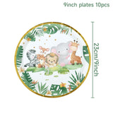 elvesmall Jungle Animal Tableware Jungle Safari Birthday Party Decor Kids Green Woodland Forest Party Supplies Wild One Birthday Decor