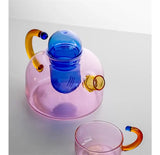 elvesmall Colorful Glass Teapot Mug With Handle High Borosilicate Heat-resistant Boil Water Tea Sets  Kettle  Water Cup Bottle