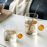 elvesmall  -   460ml Creative Scale Glass Mug Breakfast Mlik Coffe Cup Household Couple Water Cup Ball Handle Design Pattern Drinkware Cups