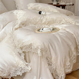 elvesmall Romantic Bedding Set Luxury French Wedding Chic Flowers Lace 1200TC Egyptian Cotton Duvet Cover Set Bed Sheets and Pillowcases