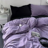 elvesmall Simple Plaid Style Duvet Cover with Pillowcases Flat Sheet Skin-friendly Quilt Cover Twin Bed Linens Adults Boys Bedding Sets