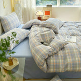 elvesmall Fashion Plaid Bedding Set 100% Cotton Duvet Cover Set Home Textiles Nordic Bed Sheet Queen King Quilt Cover Pillowcase Bed Linen