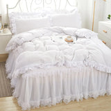elvesmall  Princess Girl Pink Bedding Skirt Sheet With Lace Korean Solid Color Bed Cover Pillowcase Decor Bedroom Wedding Couple Bedclothes