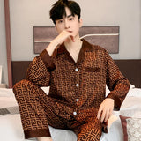 elvesmall  Fashionable Luxury Spring Ice Silk Men's Pajamas Long Sleeve Pants Thin Pyjamas Summer Youth Homewear Set Sleepwear-set Male
