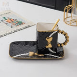 elvesmall  -  Creative ceramic Coffee cup, handmade diamond bag, ceramic cup, dish, Coffee cup set, platinum ceramic cup, birthday gift   mug