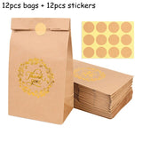 elvesmall 12pcs Kraft Paper Gift Bag Thank You Candy Cookie Gift Packaging Bags for Wedding Birthday Party Guests Present Bag Decorations