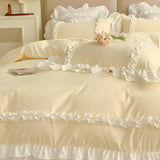 elvesmall  Elegant Bedding Sets Luxury Bed Linen Princess Washed Cotton Ruffle Duvet Cover Set Bed Sheet and Pillowcases Bed Comforter Sets