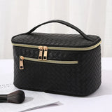 elvesmall PU Leather Cosmetics Bag Large Capacity Makeup Organizers Women Toiletries Organizer Waterproof Female Plaid Storage Makeup Case