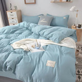 elvesmall Nordic Princess Pink Bedding Set Girls Adults Twin Full Queen Size Bed Flat Sheet Duvet Cover Pillowcases Solid Color Bed Linen