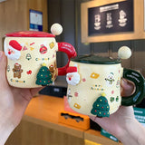 elvesmall  - Cartoon Christmas Mug Household Cute Milk Ceramic Cup with Lid and Spoon Accompanying Gift Couple Coffee Cup