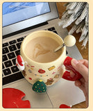 elvesmall  - Cartoon Christmas Mug Household Cute Milk Ceramic Cup with Lid and Spoon Accompanying Gift Couple Coffee Cup